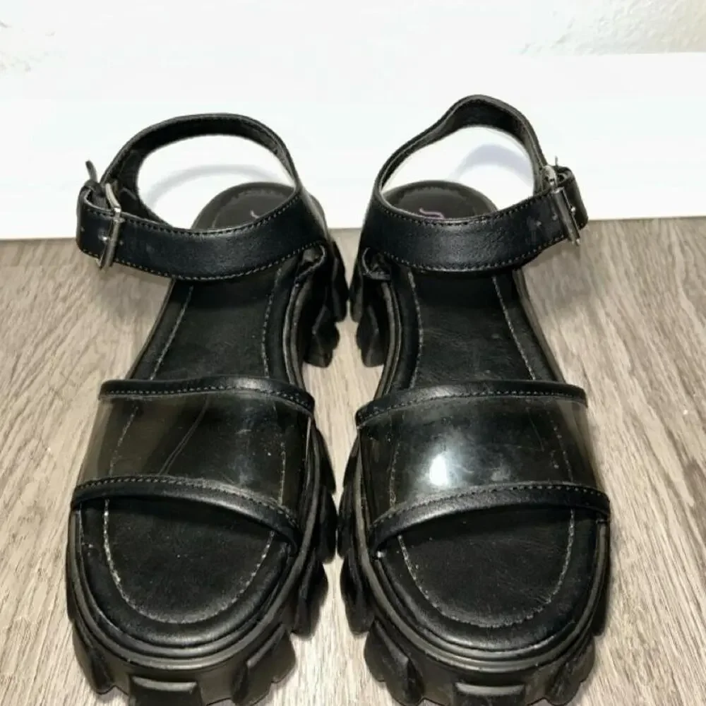 Black platform sandals with chunky sandal